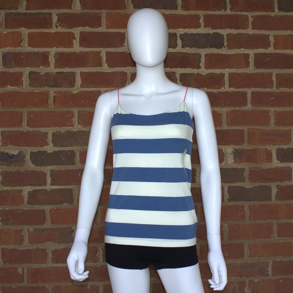 NEW | Joe Fresh | Blue & Whi Striped Cami | Built-in Bra | Hot Pink Straps | S/P - Picture 1 of 8